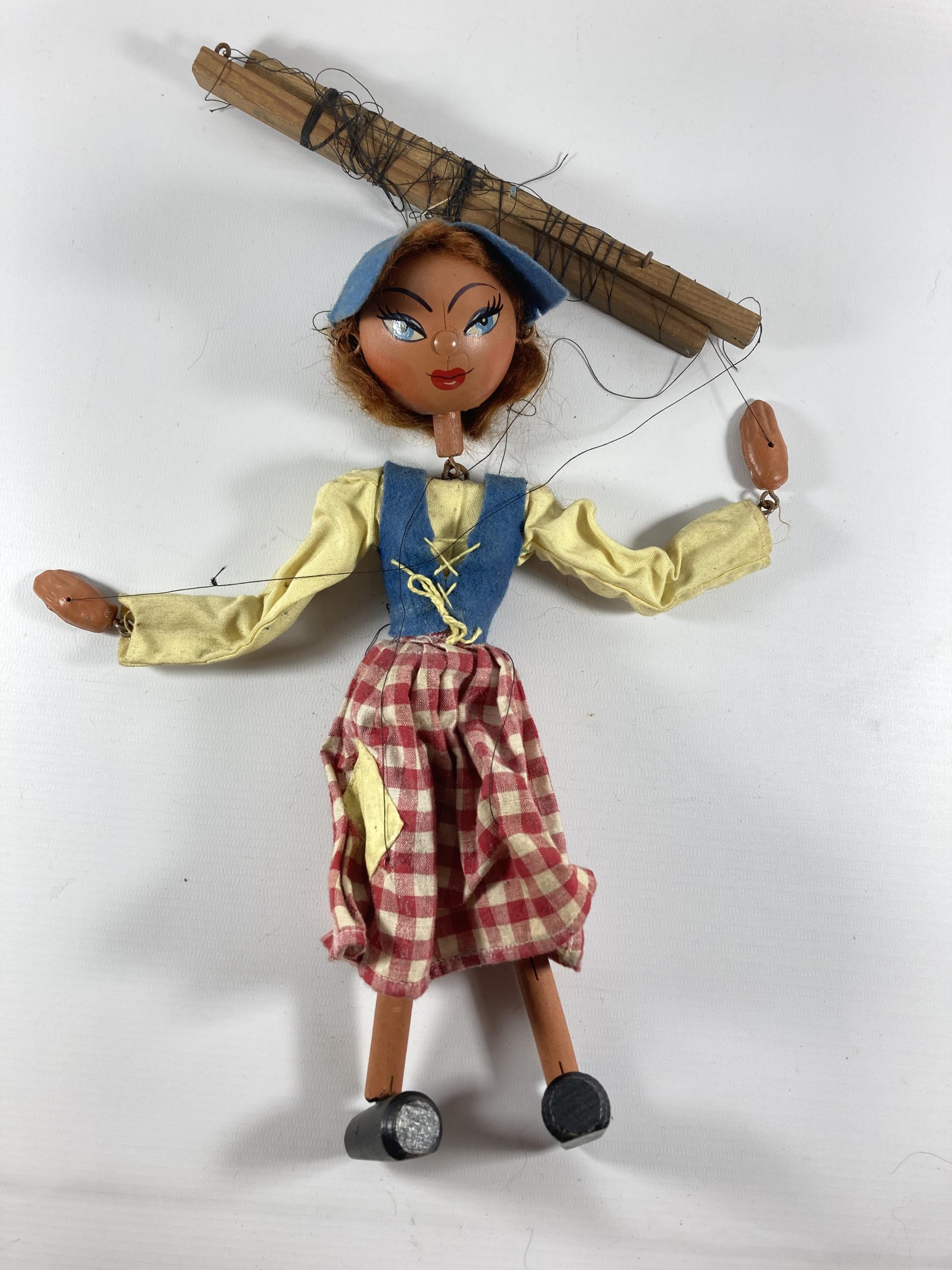 A VINTAGE PELHAM PUPPET OF A GIRL IN A PELHAM BOX