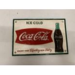 A CAST 'ICE COLD COCA-COLA' SIGN 29CM X 20CM