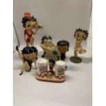 A COLLECTION OF BETTY BOOP ITEMS TO INCLUDE FOUR FIGURES - 1 A/F, BETTY IN A BATH AND A CRUET SET