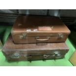 TWO VINTAGE SUITCASES TO INCLUDE A LARGE LEATHER ONE