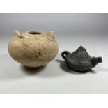 TWO ITEMS TO INCLUDE A MINIATURE CHINESE BLACK YIXING MINIATURE TEAPOT WITH SEAL MARK TO BASE