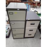 A METAL FOUR DRAWER FILING CABINET AND A FURTHER METAL THREE DRAWER FILING CABINET