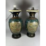 A PAIR OF JAPANESE MEIJI PERIOD (1868-1912) SATSUMA POTTERY CONVERTED LAMP BASES IN THE CLOISONNE