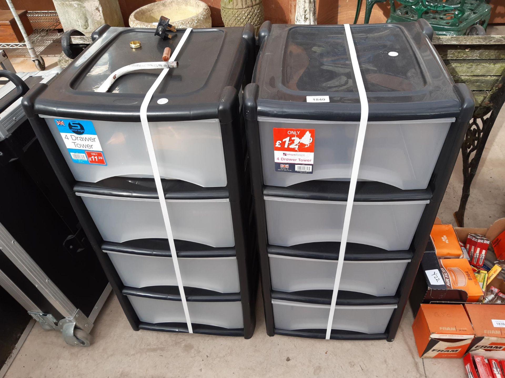 TWO FOUR DRAWER PLASTIC STORAGE TOWERS