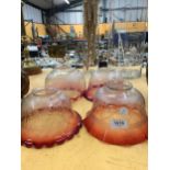 FOUR VINTAGE CRANBERRY GLASS SHADES