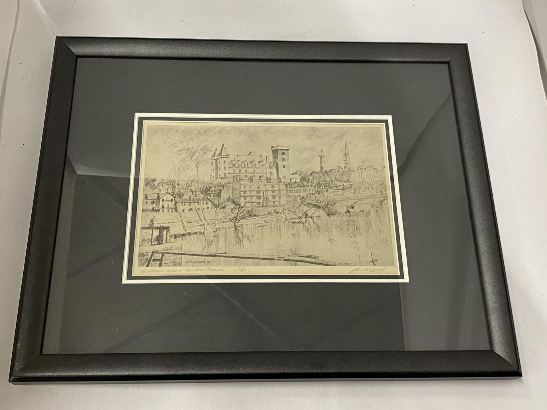 A FRAMED LIMITED EDITION LE CHATEAU HENRY IV BY PENCIL SIGNED BY CAVANAGH '70