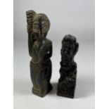 TWO UNUSUAL ITEMS TO INCLUDE A CHINESE DRAGON DESIGN SEAL AND POTTERY FIGURE, HEIGHT 13.5CM