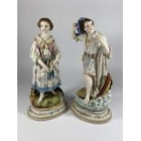 A PAIR OF CONTINENTAL BISQUE FIGURES OF A BOY AND GIRL IMPRESSED MARKERS MARK 'AG' TO BASE HEIGHT
