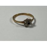 A 9CT GOLD SAPPHIRE & CZ CLUSTER RING, WEIGHT 1.2G