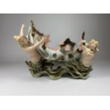 AN UNUSUAL CONTINENTAL PORCELAIN MERMAID DESIGN BASKET, BLUE MARK TO BASE