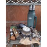 AN ASSORTMENT OF ITEMS TO INCLUDE A PRESSURE GUAGE, A PIPE CUTTER AND A LAND ROVER SIGN ETC