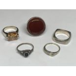 FIVE VARIOUS SILVER RINGS