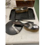 A SILVER AND EBONY DRESSING TABLE SET