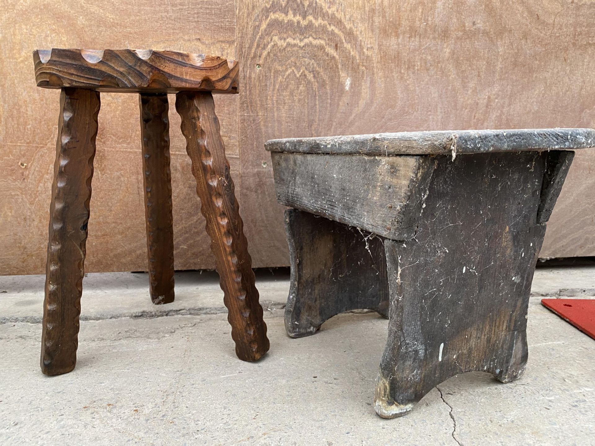 TWO VINTAGE WOODEN STOOLS - Image 2 of 3