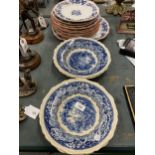 A QUANTITY OF VICTORIAN PLATES WITH IMPRESSED MARK TO TH BACK PLUS FIVE MASON'S 'VISTA' BLUE AND