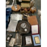 A QUANTITY OF VINTAGE LIGHTERS, CIGARETTE CASES AND PIPES