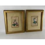 A PAIR OF 19TH CENTURY CHINESE RICE PAPER PAINTINGS IN GILT FRAMES, 29 X 24CM