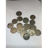 A QUANTITY OF OLD COINS TO INCLUDE HALF CROWNS, SHILLINGS ETC