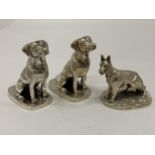 A GROUP OF THREE HALLMARKED SILVER FILLED CAMELOT SILVERWARE LTD DOG FIGURES