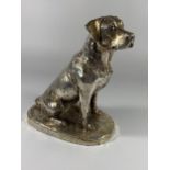 A LARGE HALLMARKED SILVER FILLED CAMELOT SILVERWARE LTD MODEL OF A SEATED LABRADOR, HEIGHT 21CM