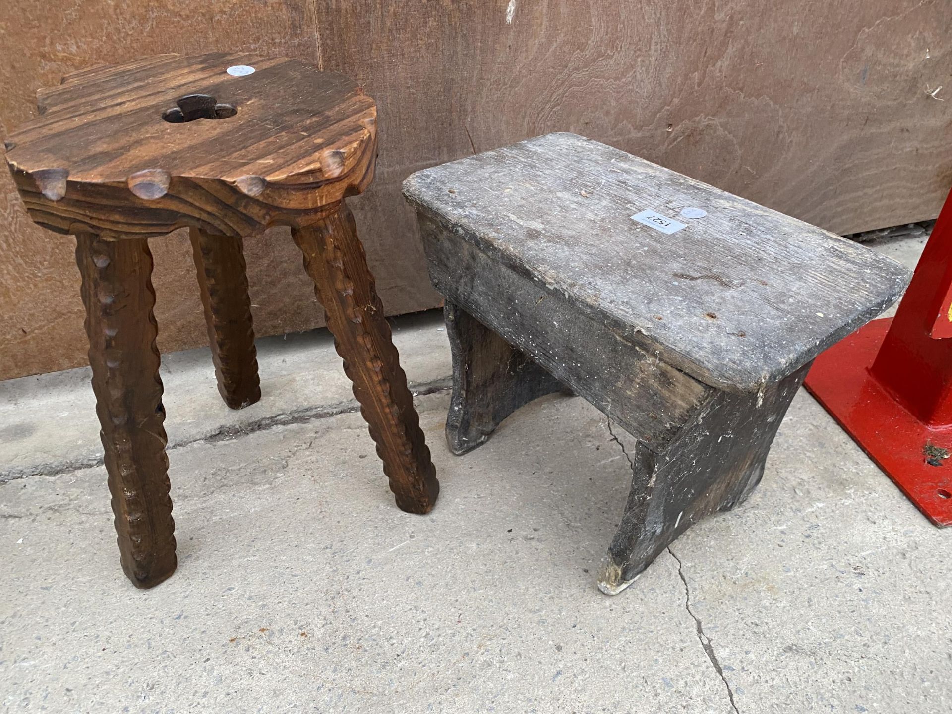 TWO VINTAGE WOODEN STOOLS