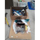 AN ASSORTMENT OF DECORATING ITEMS TO INCLUDE A PASTING TABLE AND PAINT BRUSHES ETC