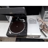 A VINTAGE PORTABLE RECORD PLAYER AND A TEAC CD PLAYER