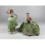 TWO CONTINENTAL FIGURES TO INCLUDE A SITZENDORF LADY AND A WKC GERMAN FIGURE HEIGHT 17.5CM
