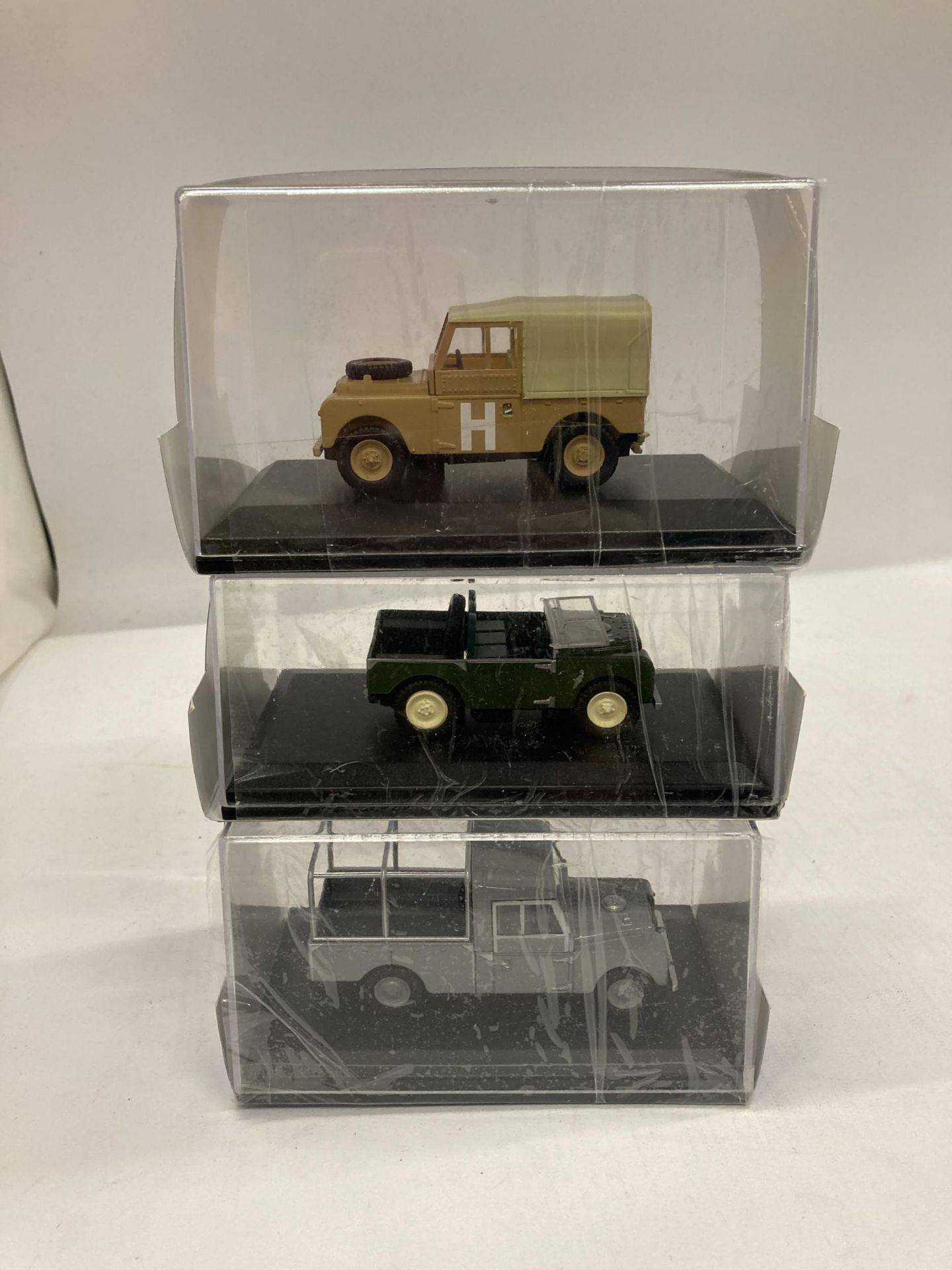 THREE BOXED OXFORD DIECAST MODELS OF LANDROVERS 1:43 SCALE