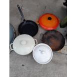 VARIOUS METAL AND CAST IRON COOKING POTS