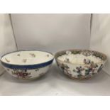 TWO LARGE VINTAGE BOOTH'S BOWLS - 'OLD DUTCH' AND 'LOWESTOFT BORDER' PATTERNS DIAMETER 28CM