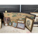 A LARGE ASSORTMENT OF FRAMED PRINTS AND PICTURES TO INCLUDE FOLDING SCREENS ETC