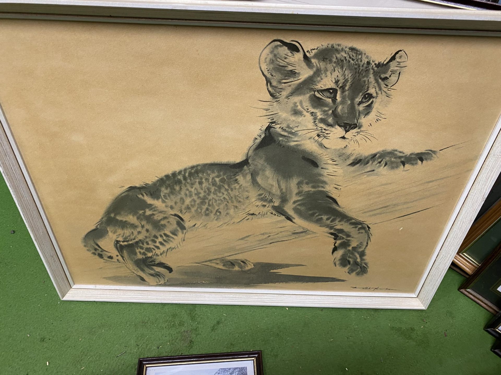 A LARGE QUANTITY OF FRAMED PRINTS TO INCLUDE ONE OF A LION CUB - Image 2 of 9