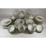 A VINTAGE LARGE JAPANESE EGGSHELL PORCELAIN TEA SET WITH LANDSCAPE DESIGN, TEAPOT HEIGHT 18CM