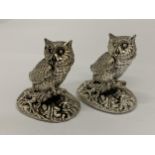 TWO HALLMARKED SILVER FILLED CAMELOT SILVERWARE LTD OWL FIGURES