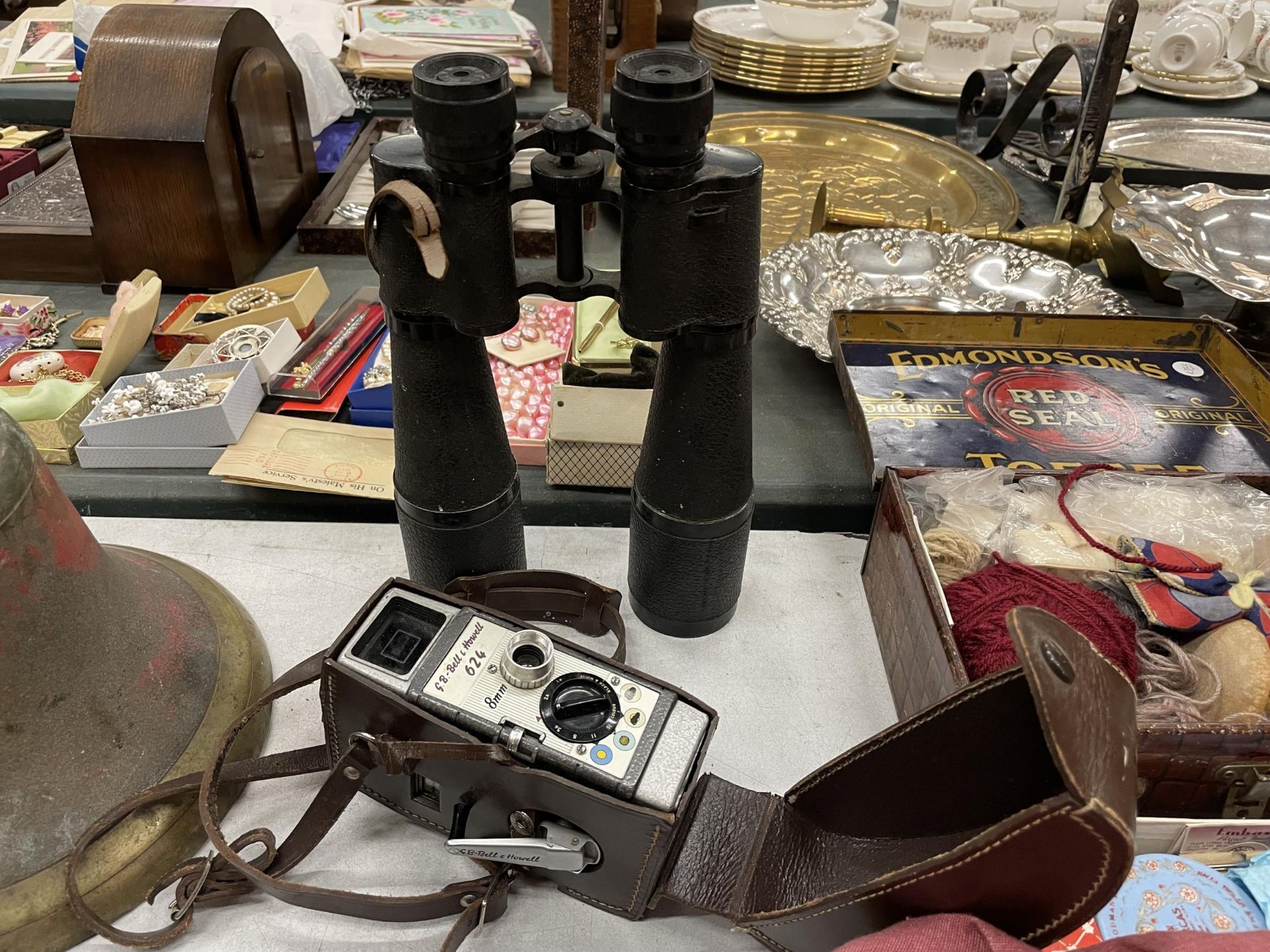 A CASED GB BELL AND BROWN CAMERA AND A PAIR OF LIEBERMAN AND GORTZ BINOCULARS