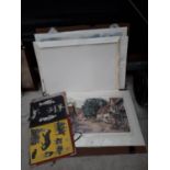 AN ASSORTMENT OF UNFRAMED PRINTS AND PICTURES