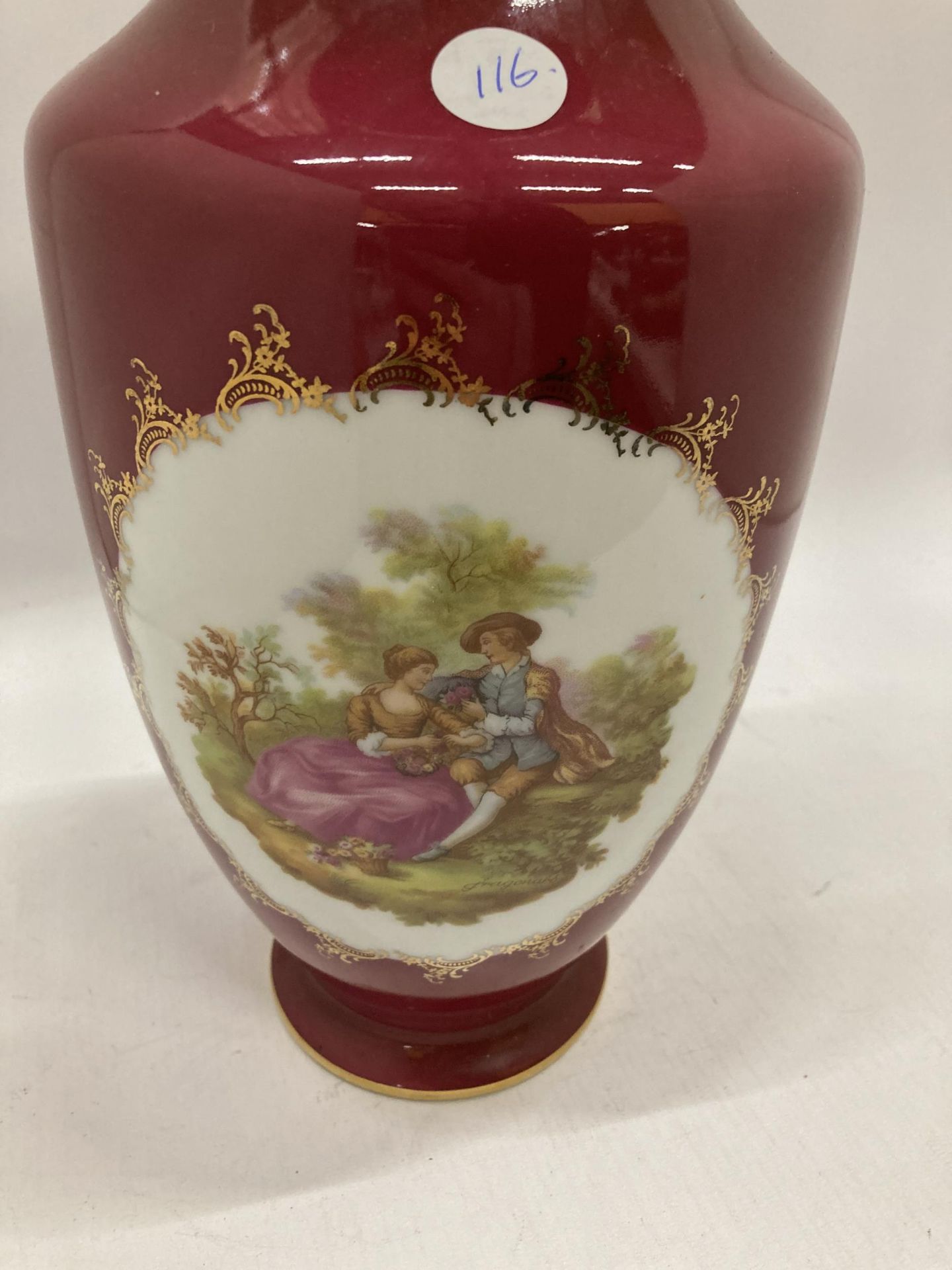 A LARGE LIMOGES VASE WITH TRANSFER PRINTED SCENE HEIGHT 35CM - Image 2 of 4