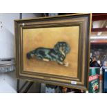 A FRAMED OIL ON CANVAS OF A DOG SIGNED A FISCHER