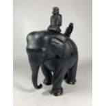 A TRIBAL CARVED WOODEN ELEPHANT MODEL WITH FIGURES, HEIGHT 28CM