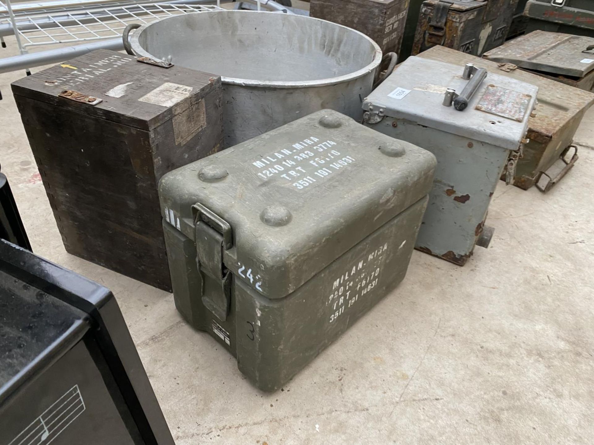 THREE MILITARY STORAGE BOXES AND A COOKING POT - Image 3 of 3