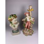 TWO ITEMS TO INCLUDE A STAFFORDSHIRE TYPE FIGURE AND CONTINENTAL PORCELAIN BOY TABLE LAMP, CROSS