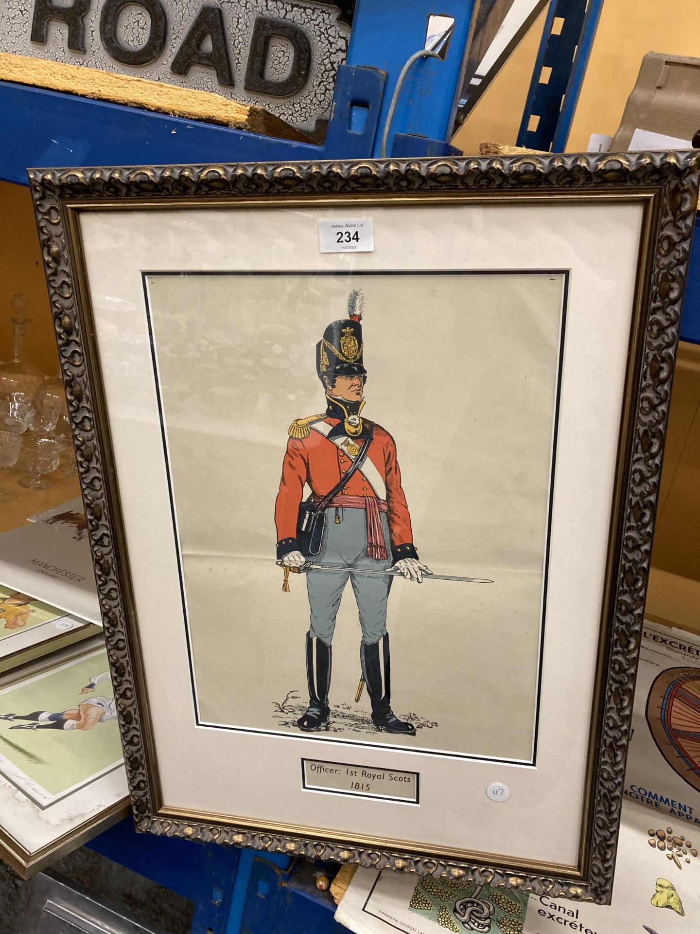 A FRAMED PRINT TITLED OFFICER 1ST ROYAL SCOTS 1815