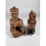 TWO UNUSUAL UGANDAN POTTERY / TERRACOTTA MODELS, HEIGHT 16CM