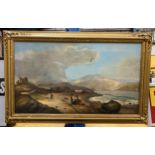 A GILT FRAMED VICTORIAN 1849 G.WILLIAMS OIL ON CANVAS 'THE SEAWOOD COLLECTORS' 46 X 74CM