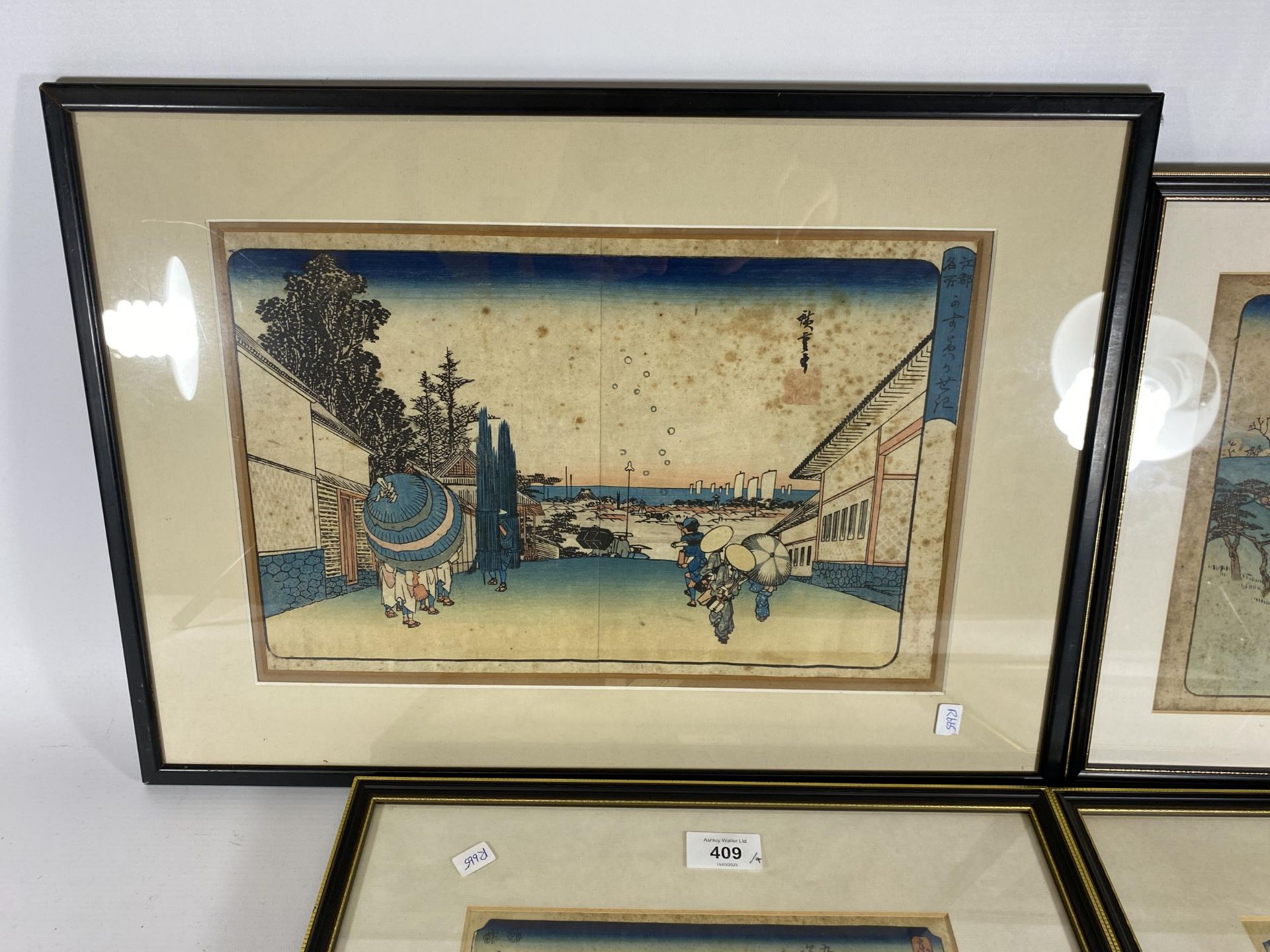 A GROUP OF FOUR HIROSHIGE JAPANESE WOODBLOCK PRINTS, LARGEST 52 X 37CM - Image 5 of 7