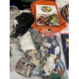 A QUANTITY OF SEWING AND HABERDASHERY RELATED ITEMS TO INCLUDE EMBROIDERY THREADS, BUTTONS, RIBBONS,