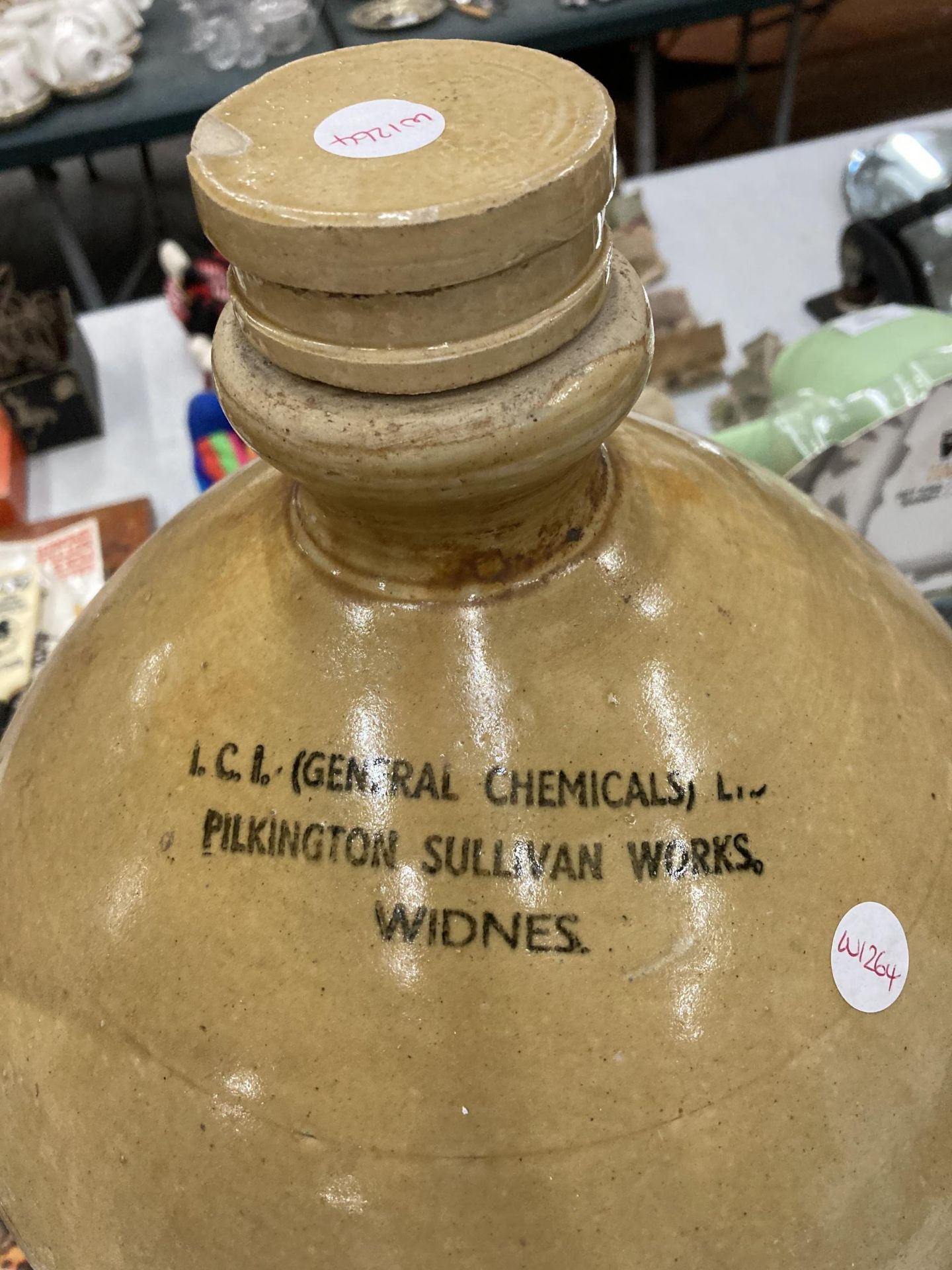 A LARGE STONEWARE I.C.I. CHEMICALS FLAGON HEIGHT APPROX 60CM - Image 2 of 2