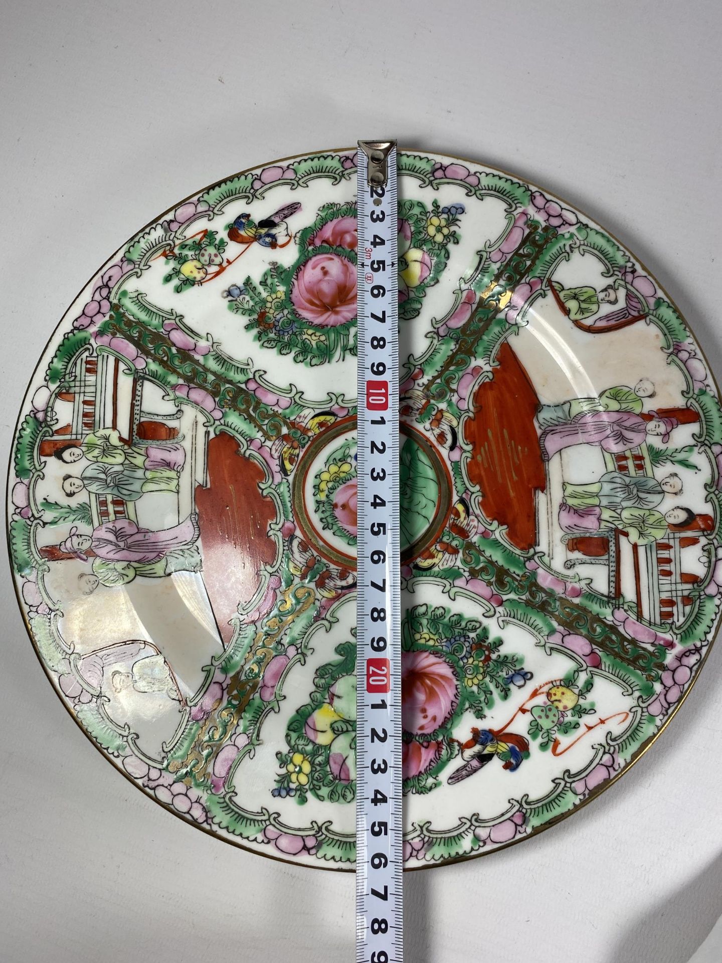 THREE ITEMS - A PAIR OF CHINESE CANTON FAMILLE ROSE MEDALLION PLATES AND 19TH CENTURY CHINESE RICE - Image 6 of 6