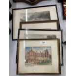 FOUR FRAMED PRINTS AND PAINTINGS TO INCLUDE SALFORD UNIVERSITY, DOVER CASTLE AND LAMBTON CASTLE